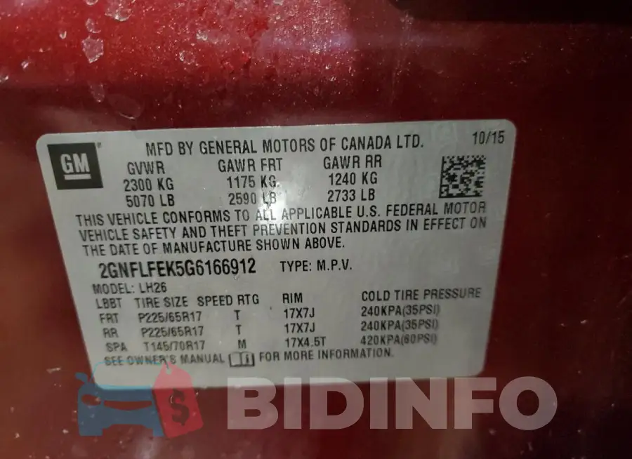 2GNFLFEK5G6166912 Photo# 13