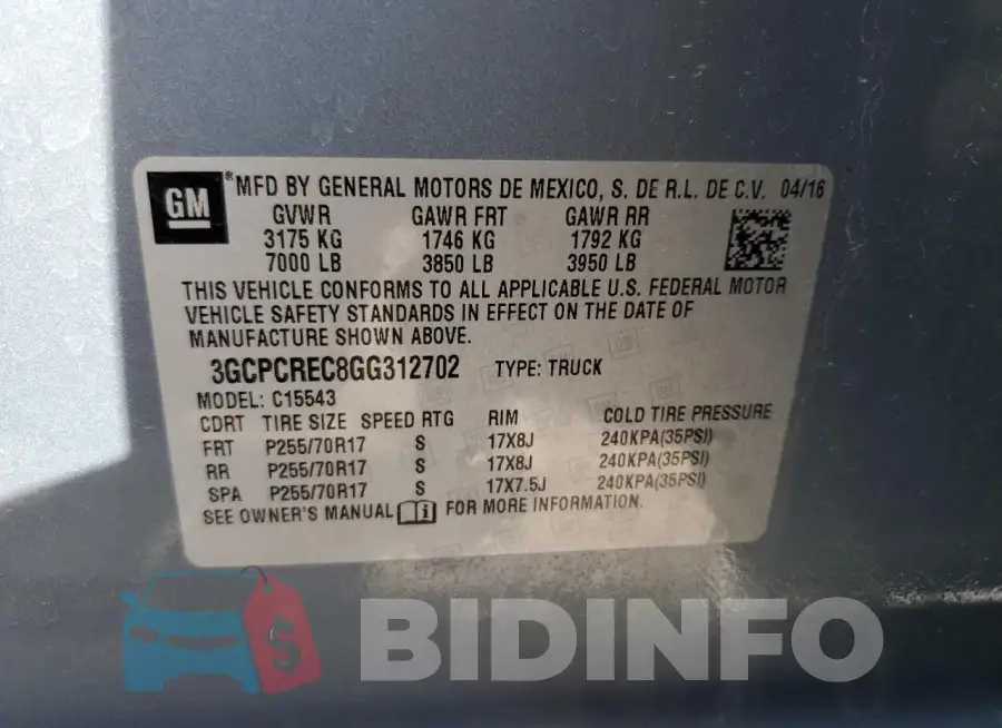 3GCPCREC8GG312702 Photo# 12