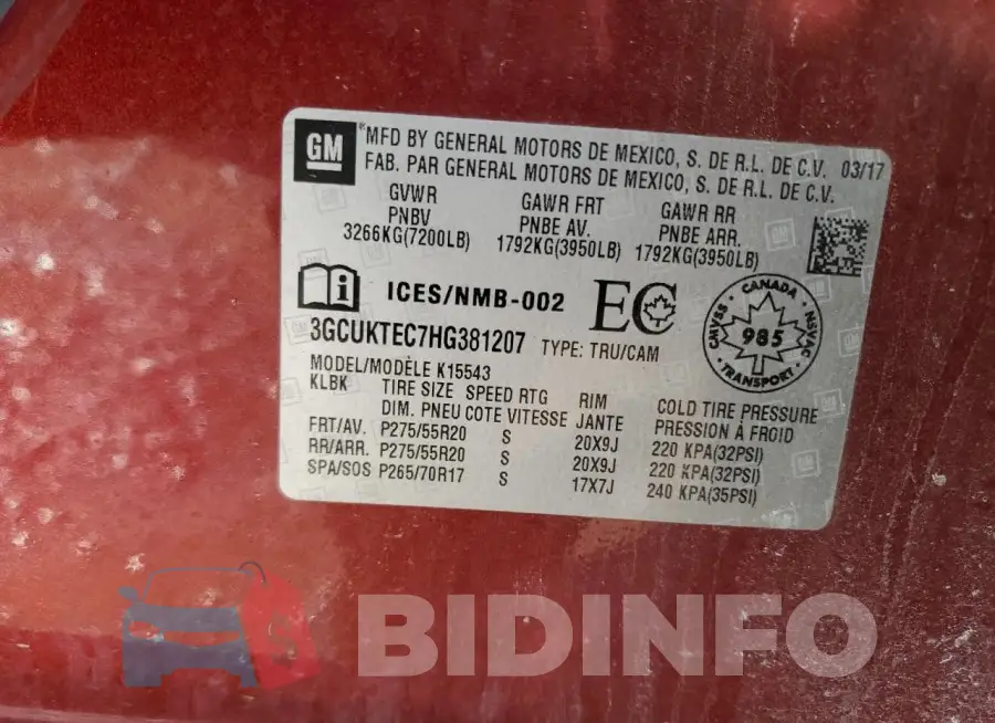 3GCUKTEC7HG381207 Photo# 13