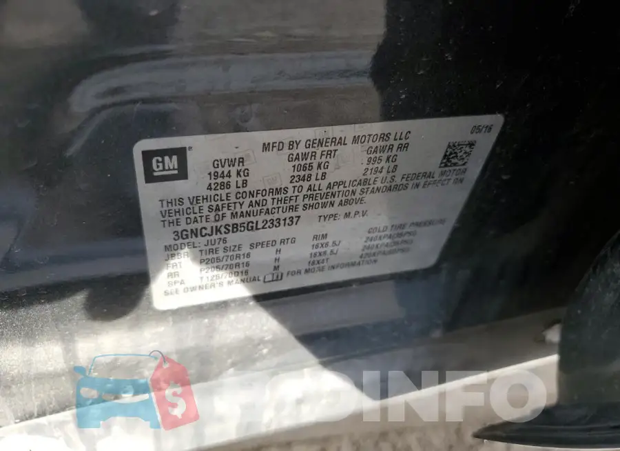 3GNCJKSB5GL233137 Photo# 13