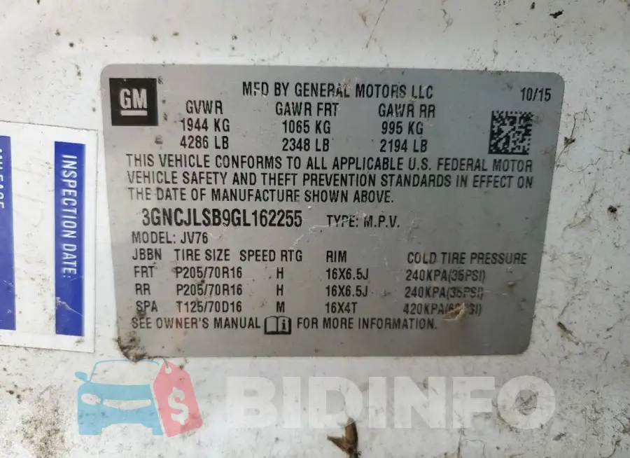 3GNCJLSB9GL162255 Photo# 12
