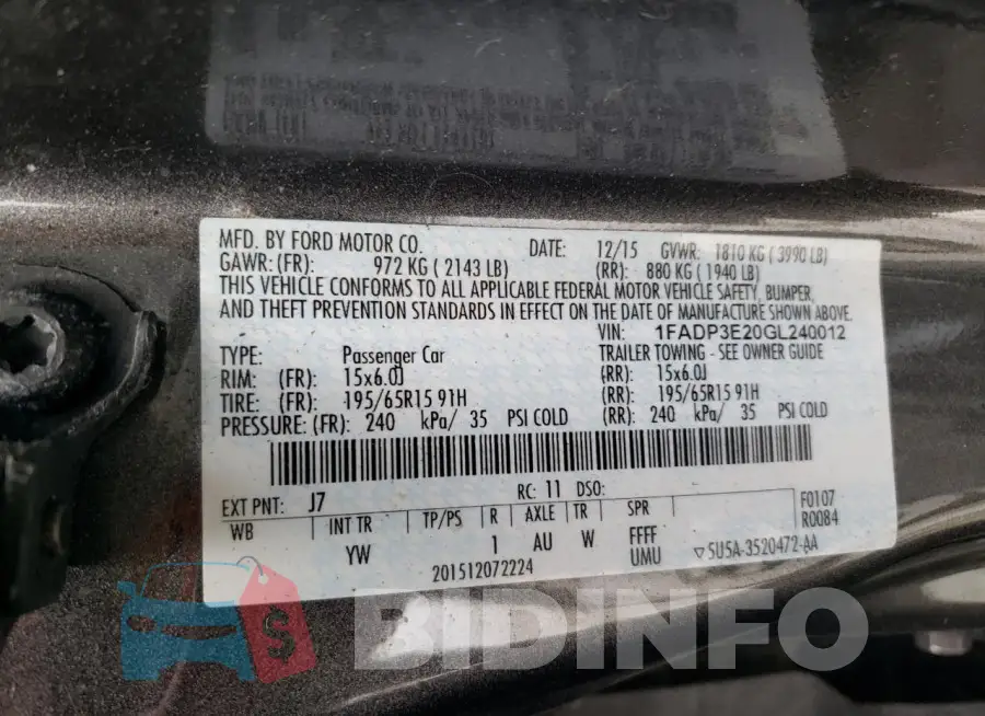 1FADP3E20GL240012 Photo# 12