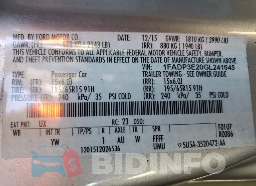 1FADP3E20GL241645 Photo# 12