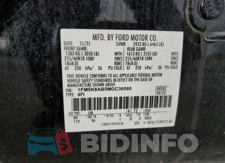 1FM5K8AB5MGC38580 Photo# 13