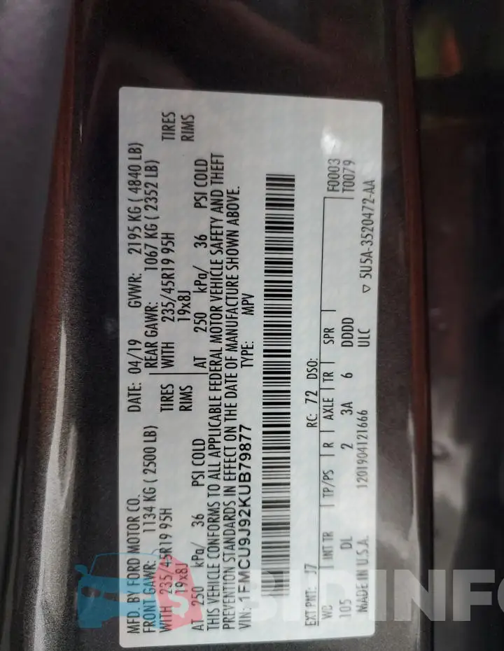 1FMCU9J92KUB79877 Photo# 13