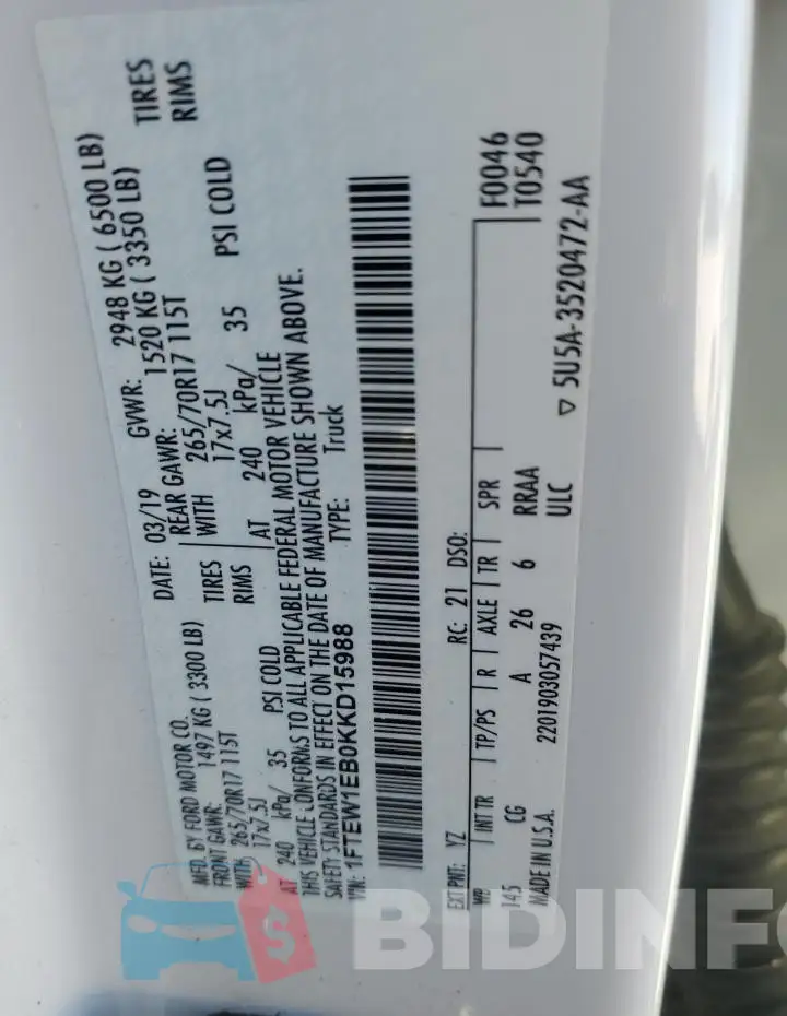 1FTEW1EB0KKD15988 Photo# 12