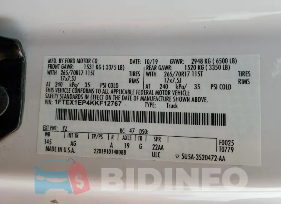 1FTEX1EP4KKF12767 Photo# 12