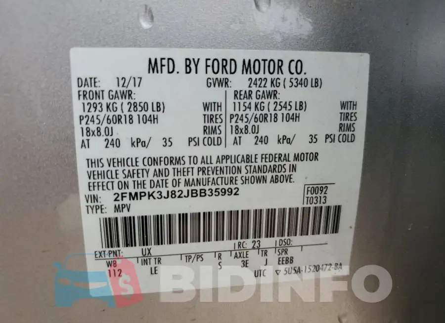 2FMPK3J82JBB35992 Photo# 12