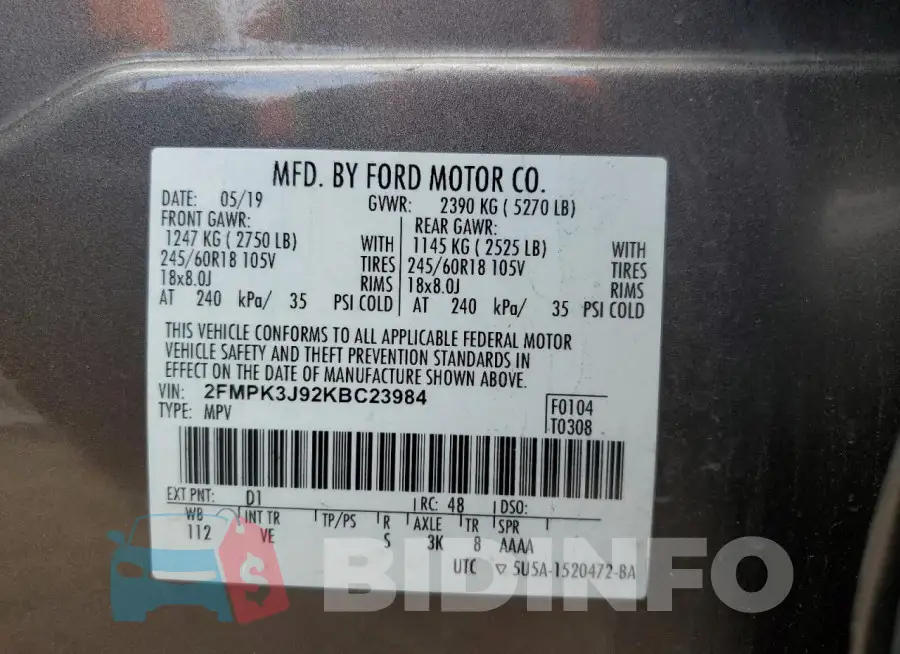 2FMPK3J92KBC23984 Photo# 12