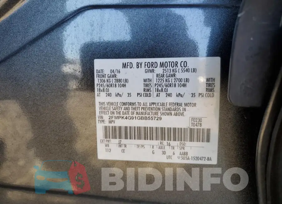 2FMPK4G91GBB55729 Photo# 13
