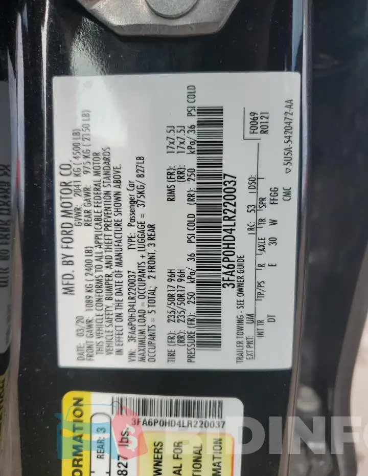 3FA6P0HD4LR220037 Photo# 12