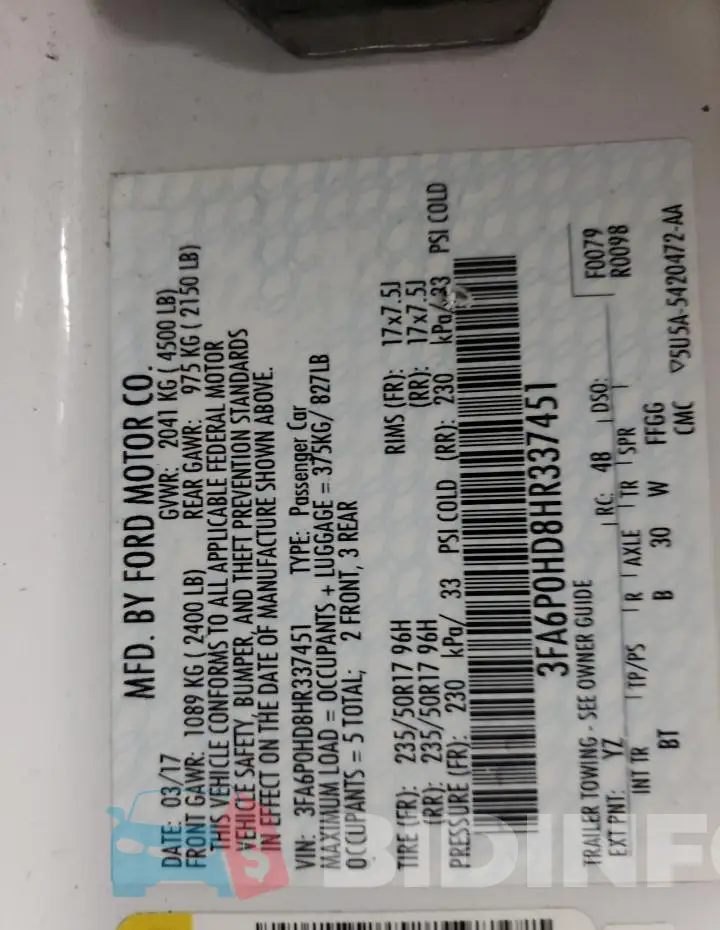 3FA6P0HD8HR337451 Photo# 12