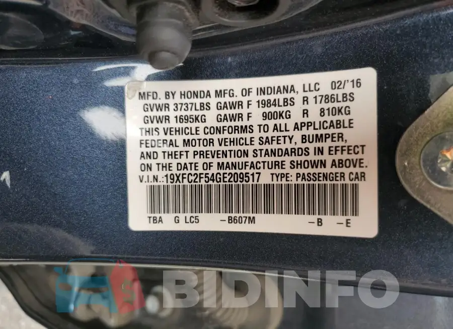 19XFC2F54GE209517 Photo# 12