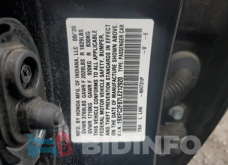 19XFC2F87LE212920 Photo# 12