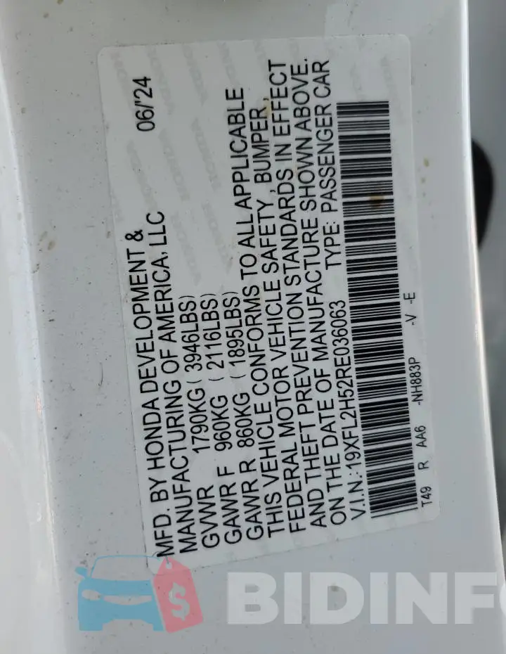 19XFL2H52RE036063 Photo# 13