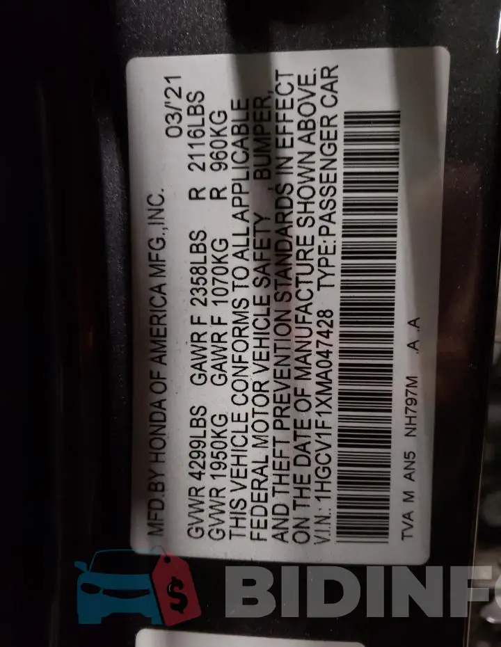 1HGCV1F1XMA047428 Photo# 12