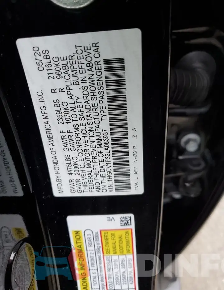 1HGCV1F32LA083937 Photo# 12
