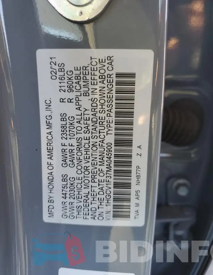 1HGCV1F37MA045900 Photo# 12