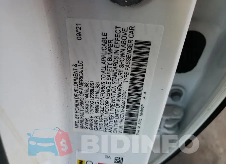 1HGCV1F40MA108411 Photo# 12