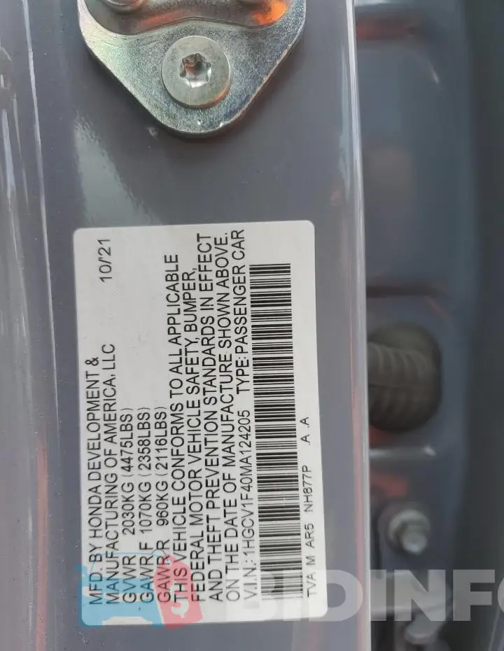 1HGCV1F40MA124205 Photo# 13