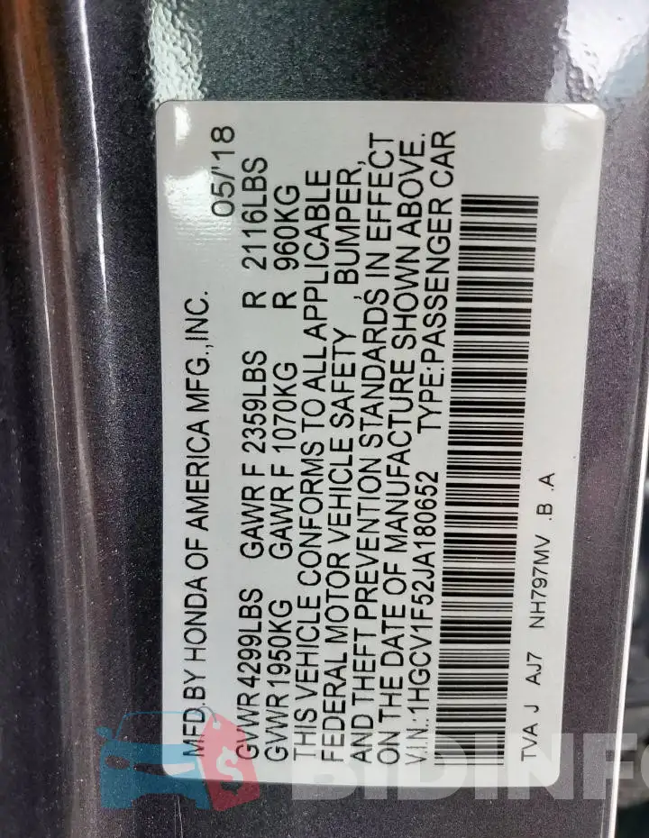 1HGCV1F52JA180652 Photo# 13