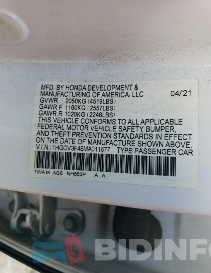 1HGCV3F48MA011677 Photo# 12