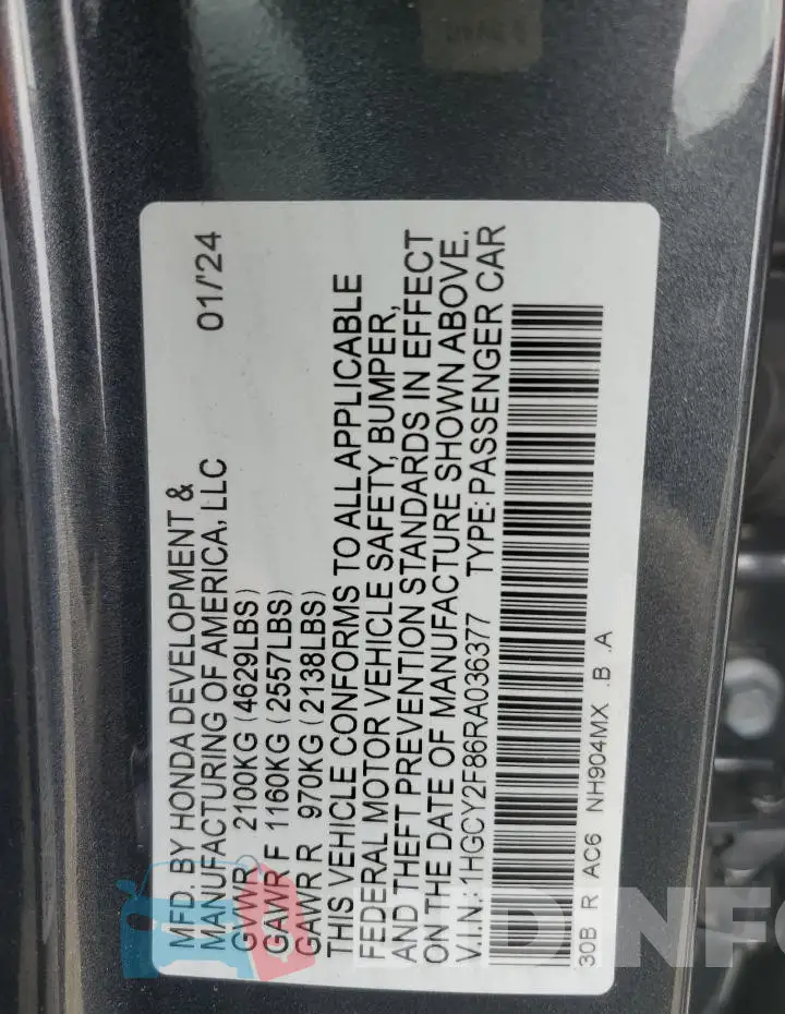 1HGCY2F86RA036377 Photo# 12