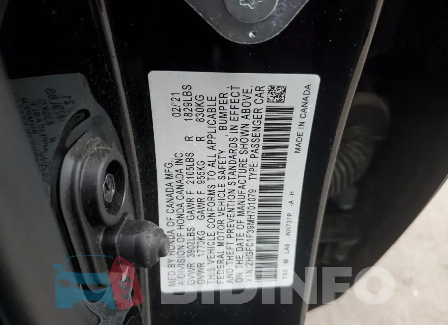 2HGFC1F39MH701079 Photo# 13