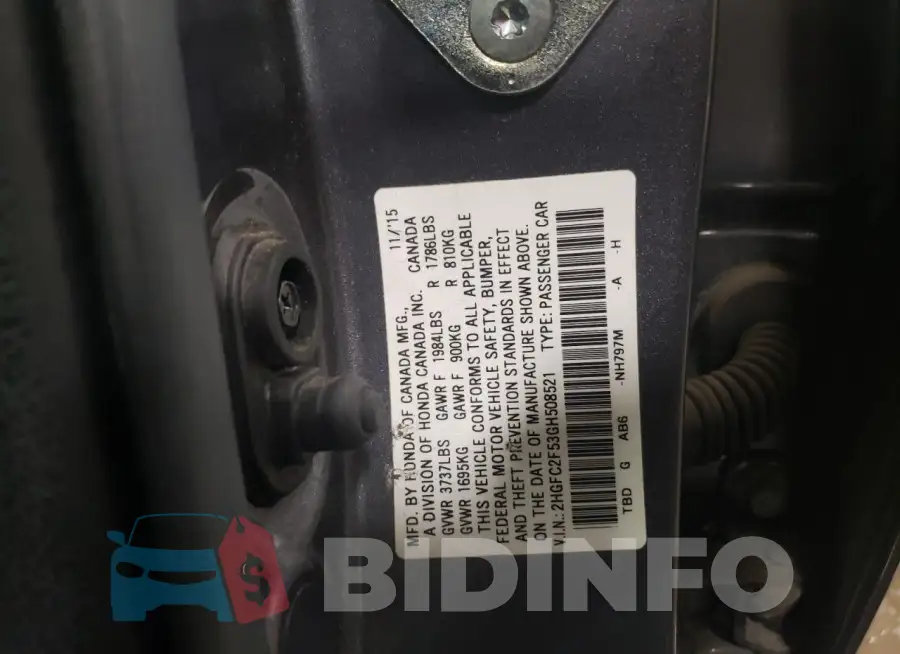 2HGFC2F53GH508521 Photo# 12