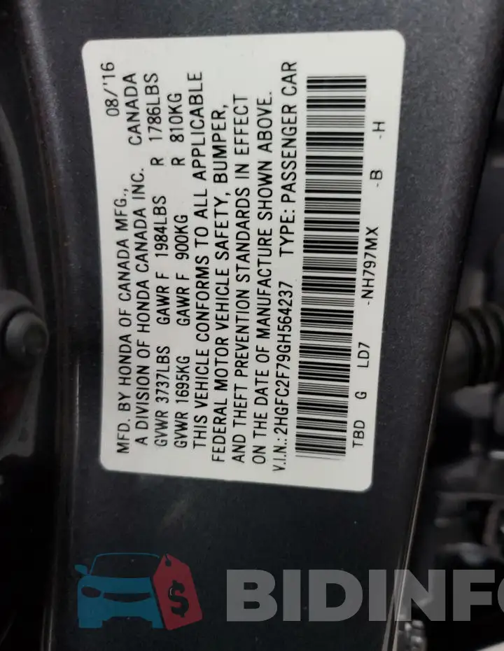 2HGFC2F79GH564237 Photo# 12