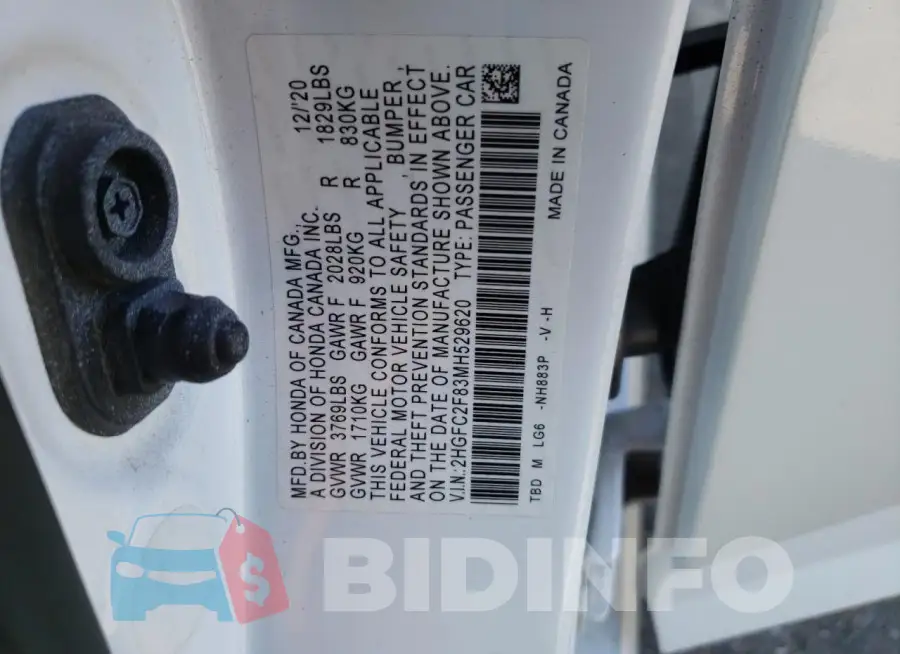2HGFC2F83MH529620 Photo# 12