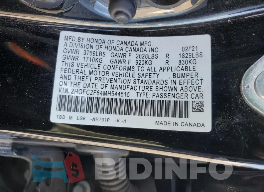 2HGFC2F84MH544515 Photo# 12