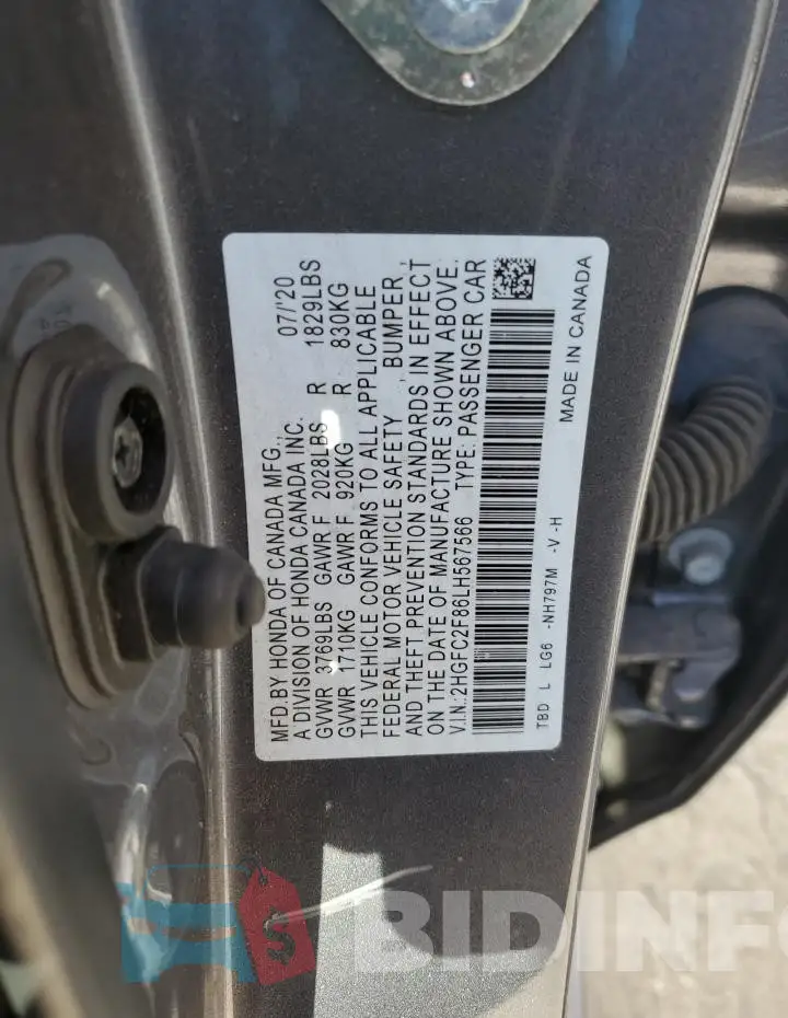 2HGFC2F86LH567566 Photo# 13