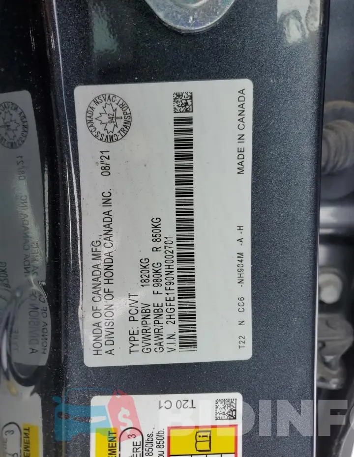 2HGFE1F90NH002701 Photo# 12