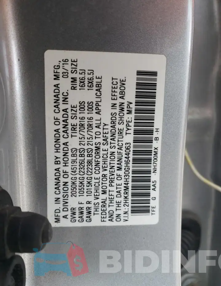 2HKRM4H30GH644063 Photo# 13
