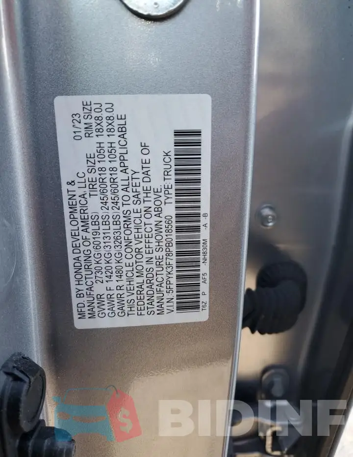 5FPYK3F78PB018560 Photo# 12