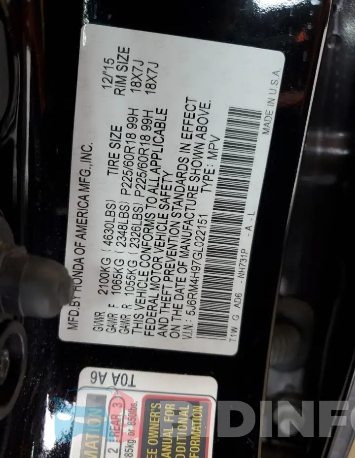 5J6RM4H97GL022151 Photo# 13