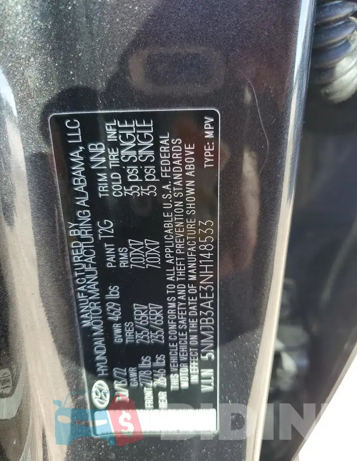 5NMJB3AE3NH148533 Photo# 13
