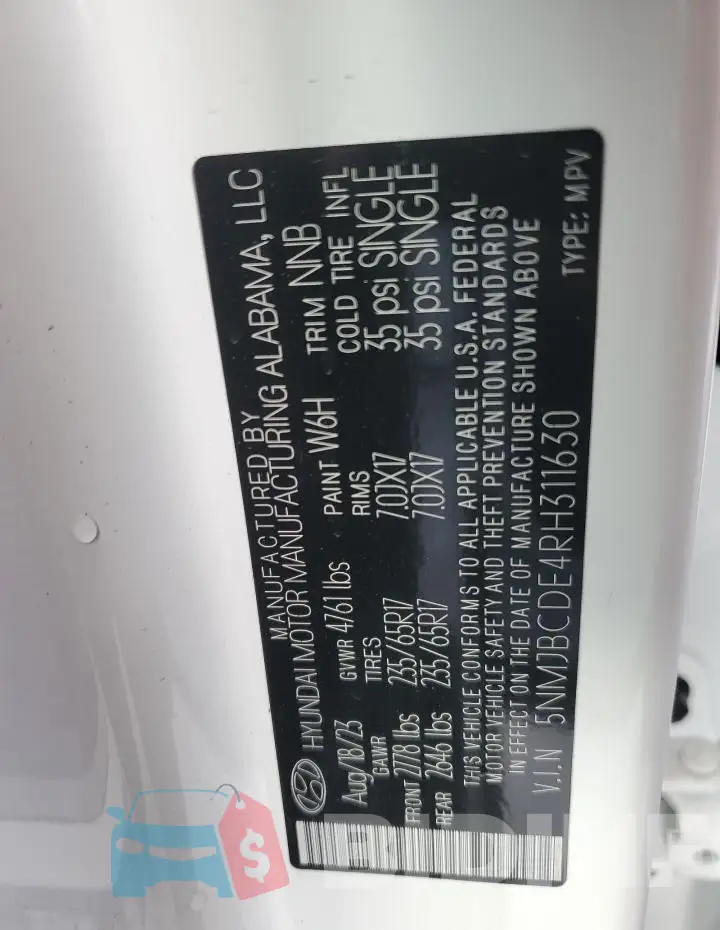 5NMJBCDE4RH311630 Photo# 14