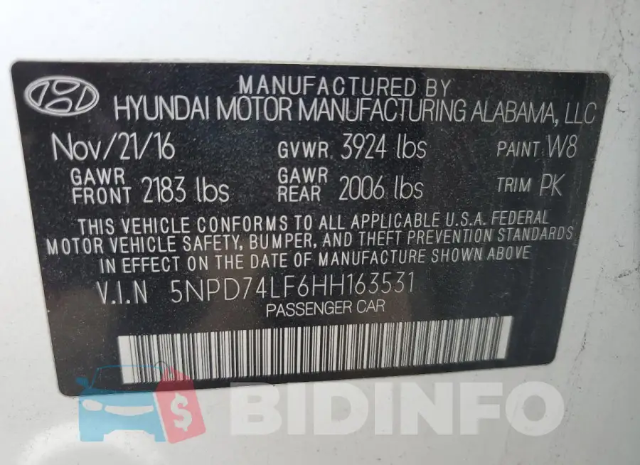 5NPD74LF6HH163531 Photo# 13