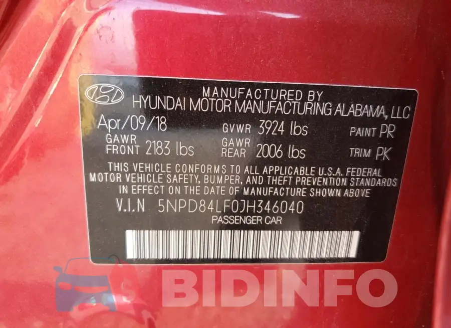 5NPD84LF0JH346040 Photo# 12