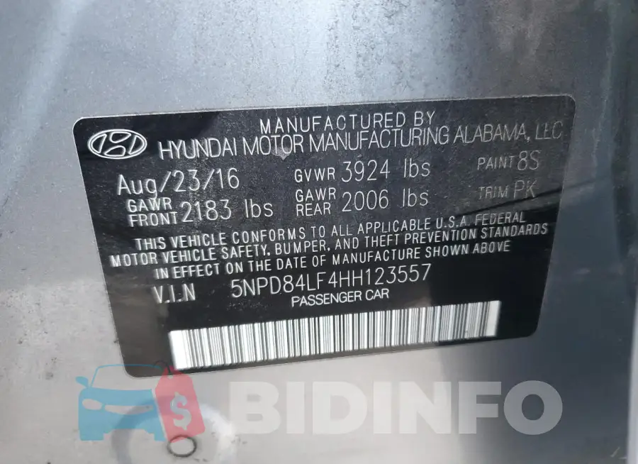 5NPD84LF4HH123557 Photo# 12