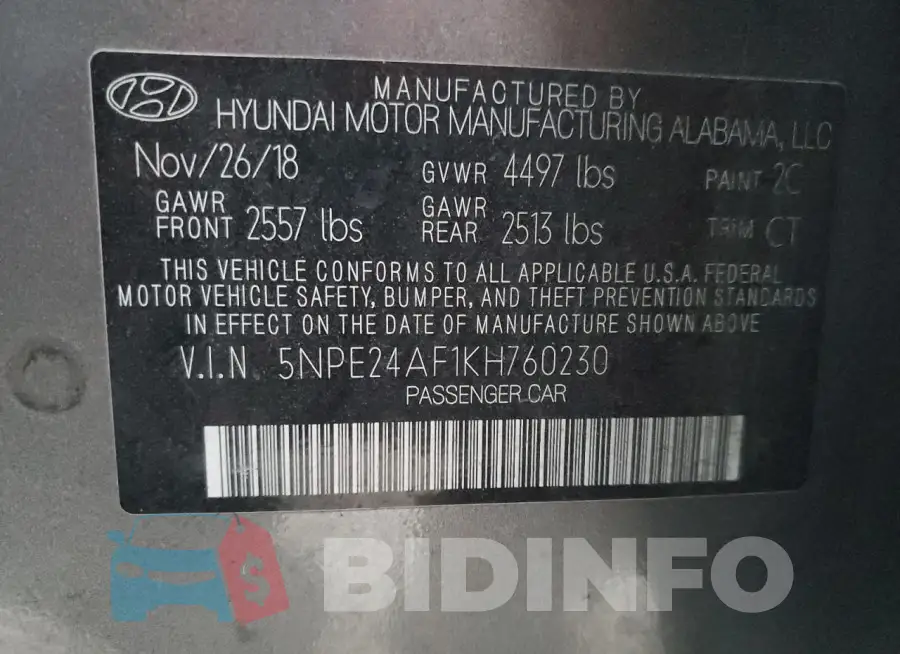 5NPE24AF1KH760230 Photo# 12