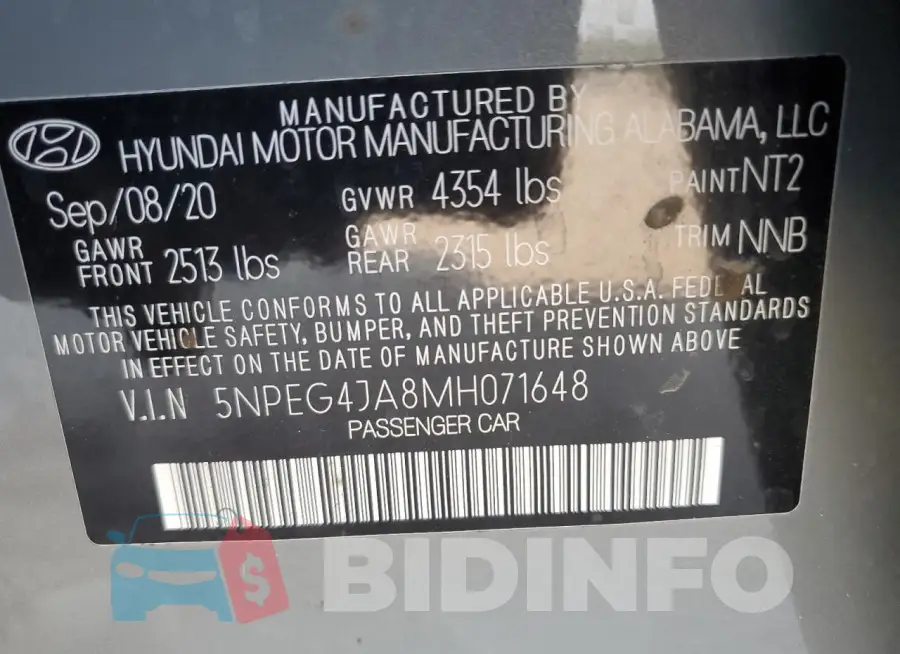 5NPEG4JA8MH071648 Photo# 12
