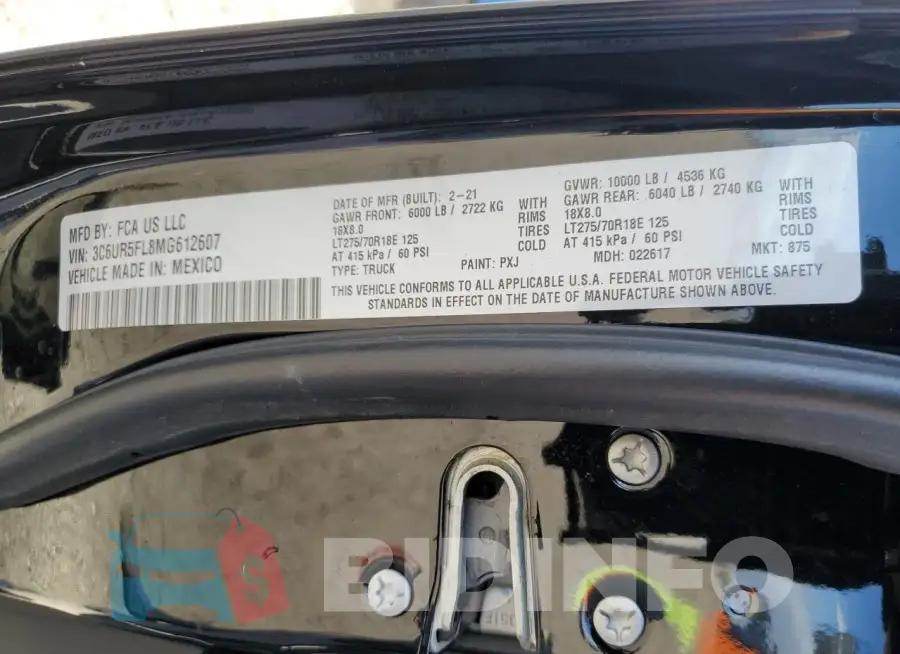 3C6UR5FL8MG612607 Photo# 12
