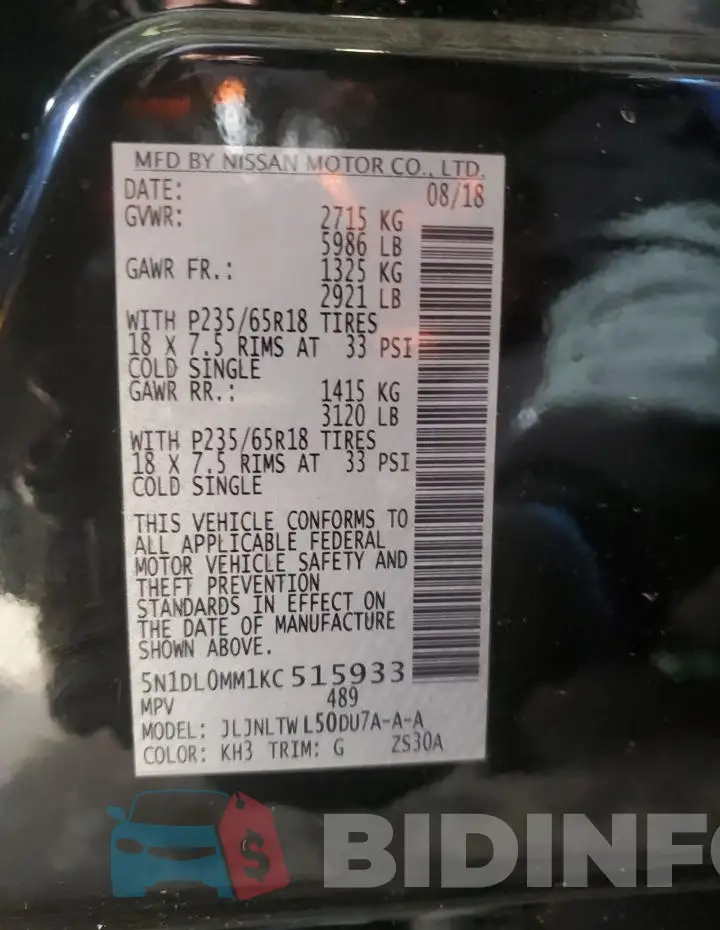 5N1DL0MM1KC515933 Photo# 13