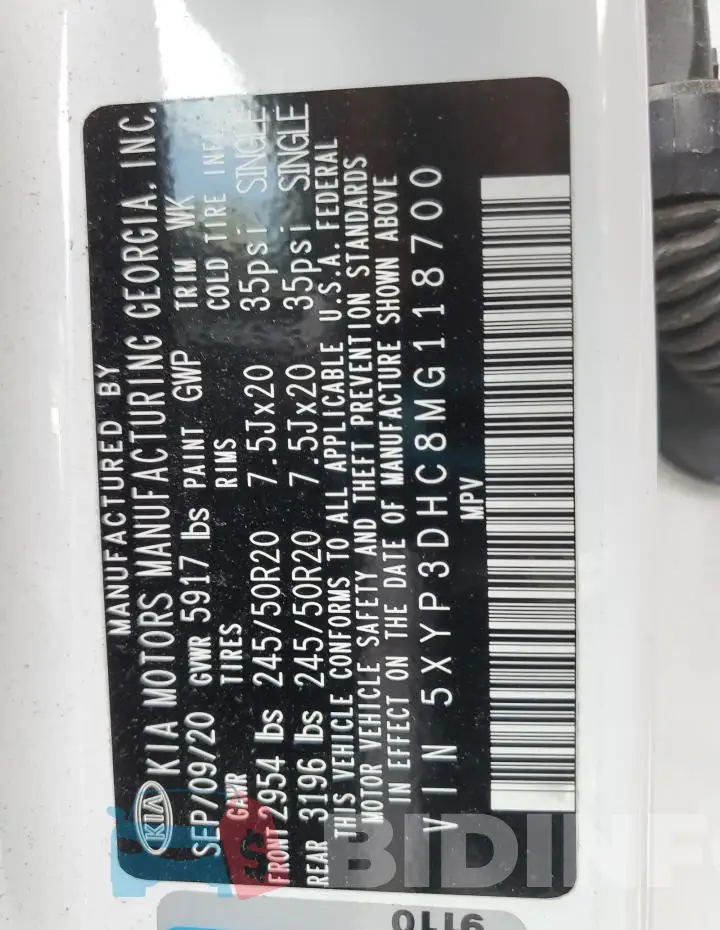5XYP3DHC8MG118700 Photo# 14