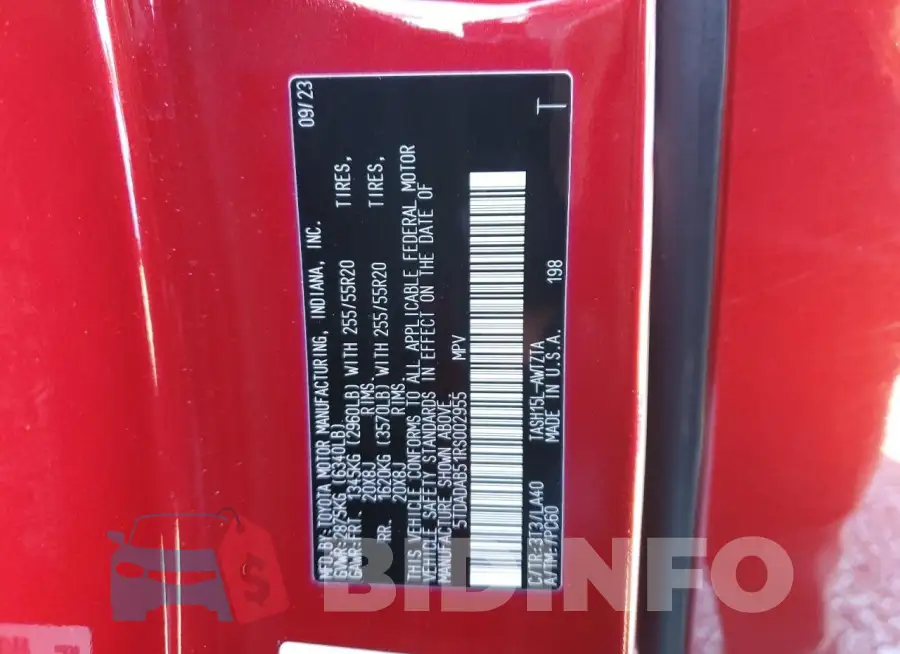 5TDADAB51RS002955 Photo# 13
