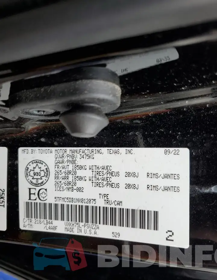 5TFMC5DB1NX012075 Photo# 12