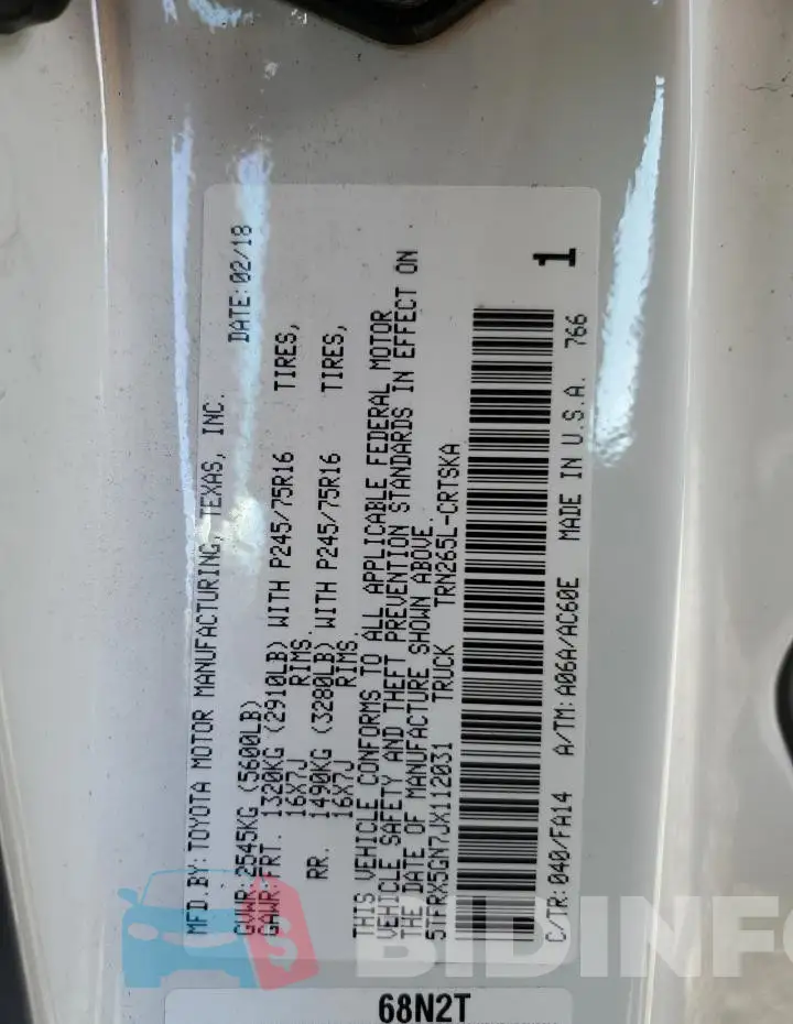 5TFRX5GN7JX112031 Photo# 12